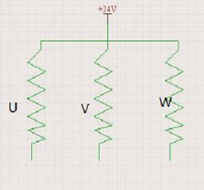 圖為單項(xiàng)導(dǎo)通的UVW連接圖